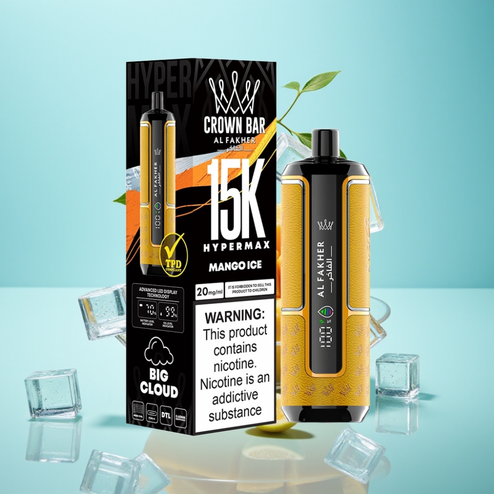 Al Fakher Crown Bar 15K Hypermax Disposable Vape Kit Mango Ice – 22ml 15K Puffs 6mg