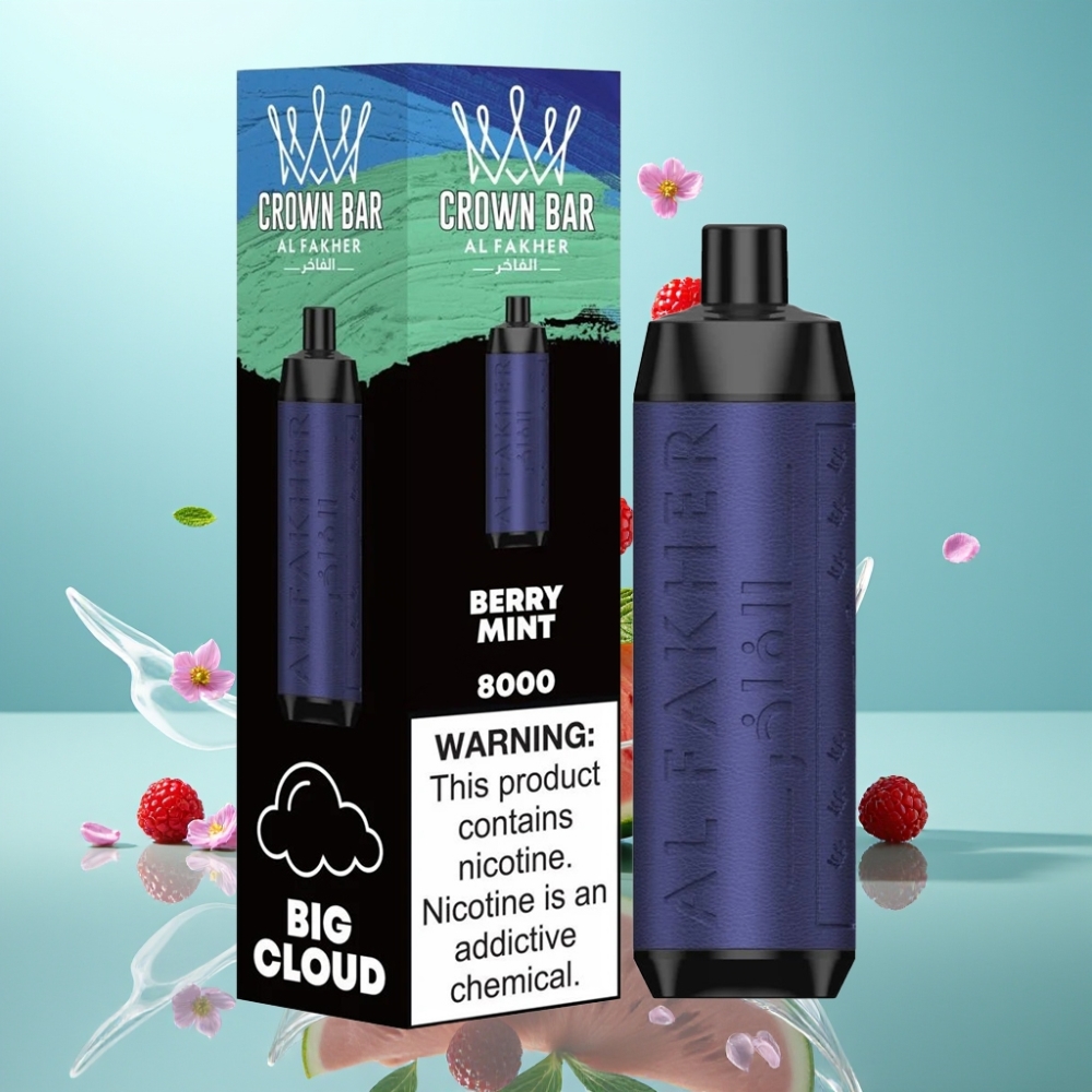 Al Fakher Crown Bar 8000 Crystal Disposable Vape Berry Mint – 18mL 8000 Puffs USB-C