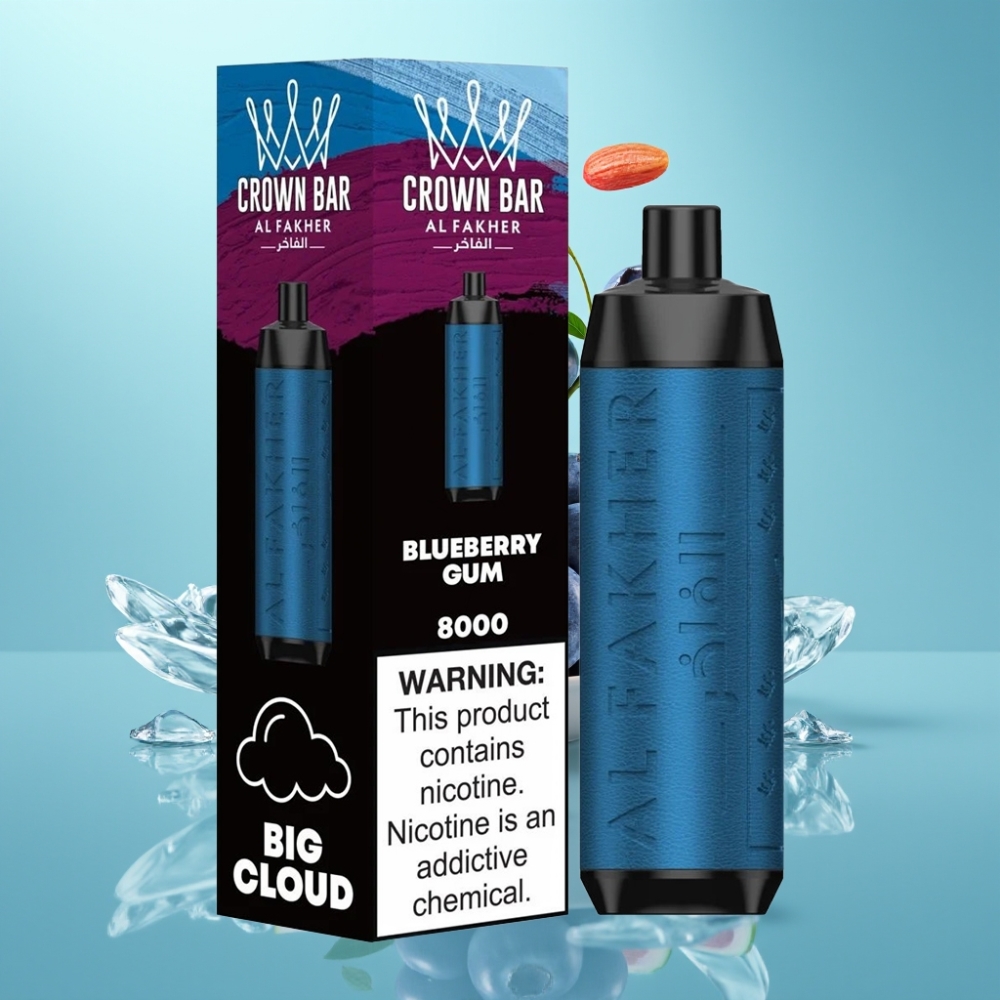 Al Fakher Crown Bar 8000 Crystal Disposable Vape Blueberry Gum 18mL 5mg 8000 Puffs