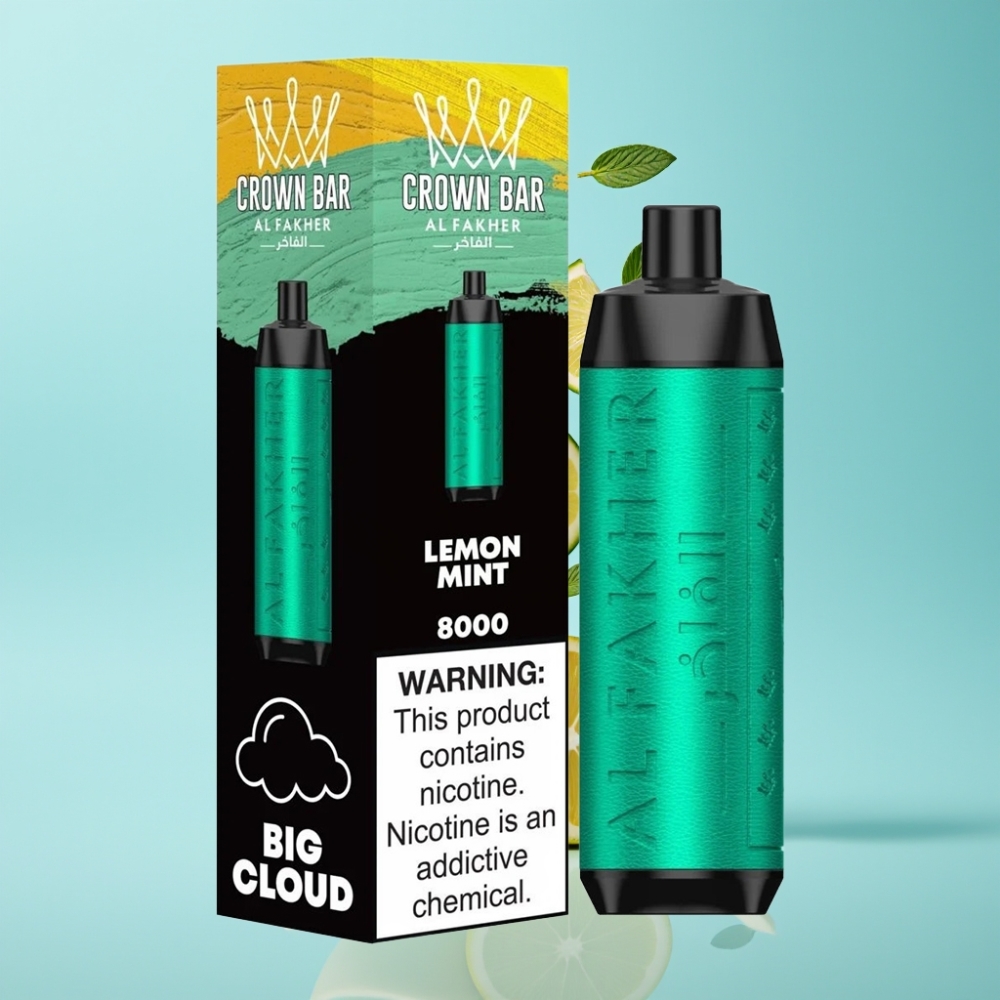 Al Fakher Crown Bar 8000 Crystal Disposable Vape Lemon Mint 18mL 8000 Puffs USB-C