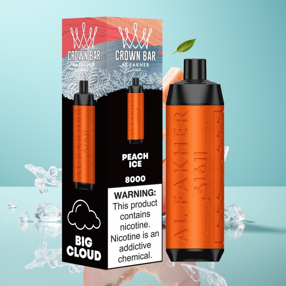 Al Fakher Crown Bar 8000 Crystal Disposable Vape Peach Ice 18mL 5mg 8000 Puffs