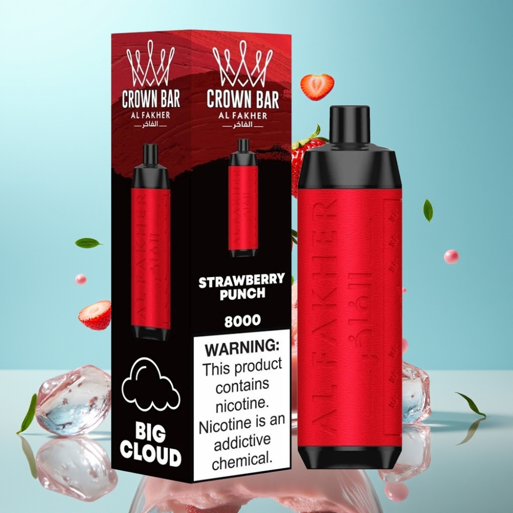 Al Fakher Crown Bar 8000 Crystal Disposable Vape Strawberry Punch 18mL 5mg 8000 Puffs