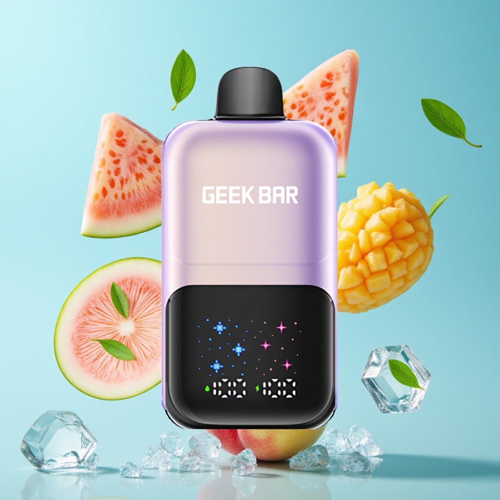 GEEK BAR 2GO Peach Mango Watermelon Ice 20mL 50000 Puffs Dual Tanks Rechargeable